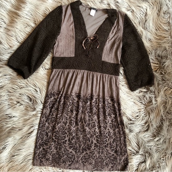 Earthy Cottagecore Milkmaid Dress with Empire Waist and Crochet Lace Sleeves - Picture 2 of 4